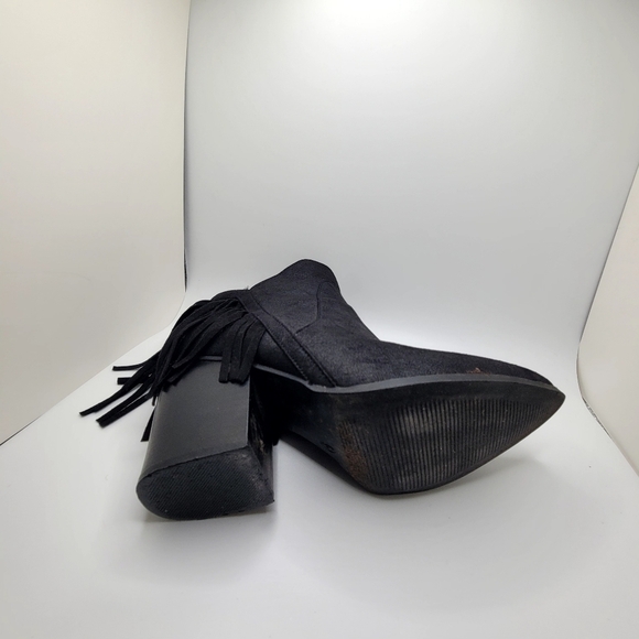 Hot Kiss Sassy Size 6 Suede Ankle Boot with Fringe Chunky Heel Boho Zipper - Picture 7 of 9